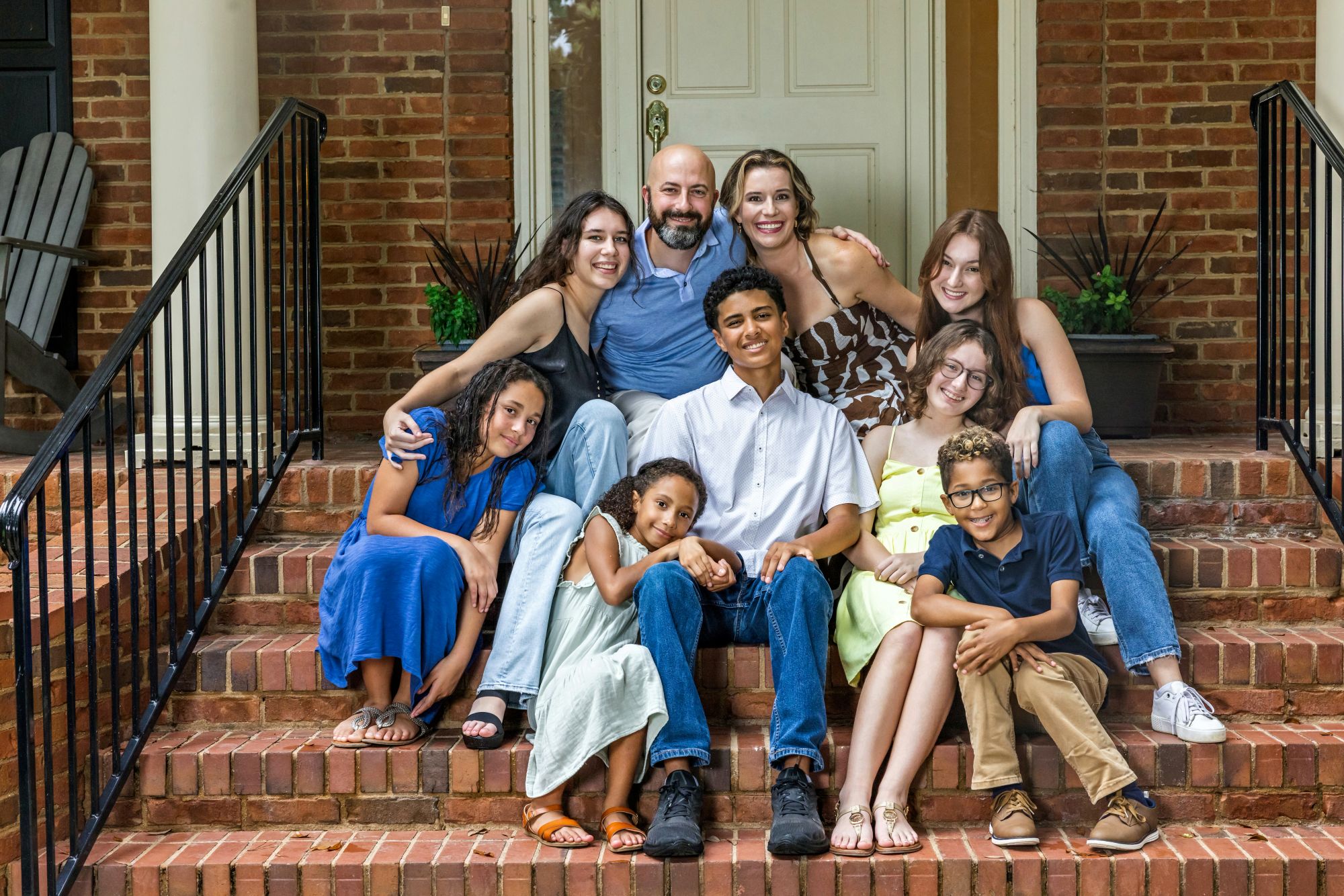blended family on front porch